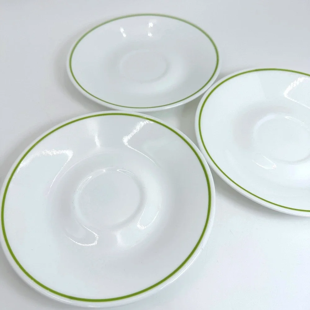 Vtg Corelle Replacement Saucers Green Band Wildflower Meadow Strawberry Set 3